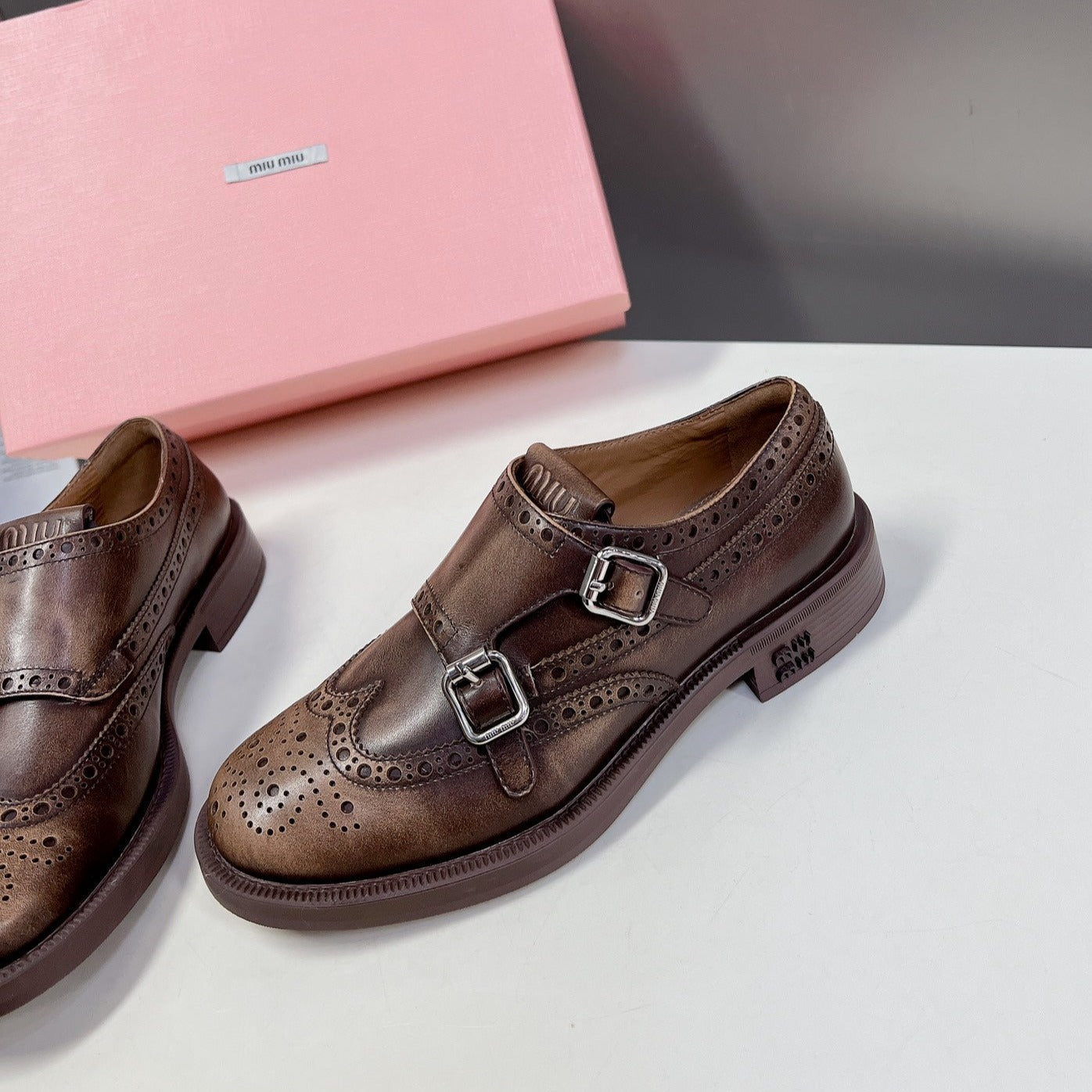 THICK-SOLED OXFORD SHOES WOOD CALFSKIN - 35