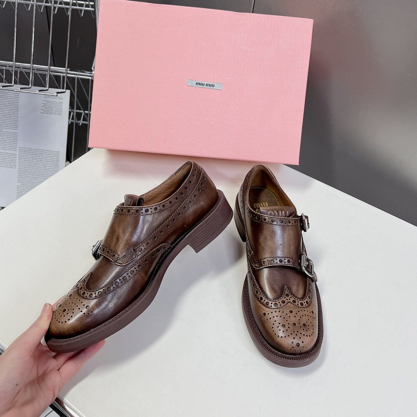 THICK-SOLED OXFORD SHOES WOOD CALFSKIN - 35