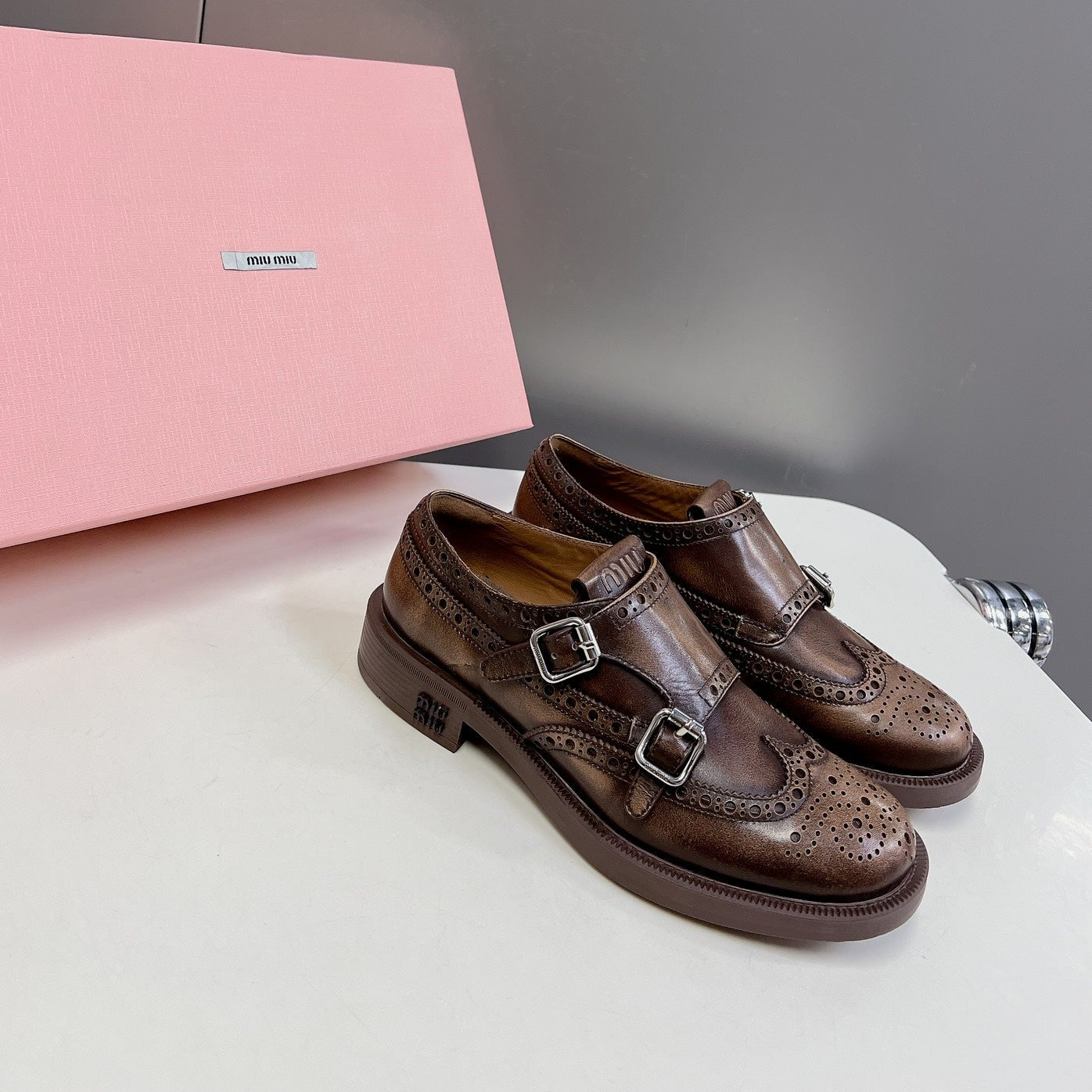 THICK-SOLED OXFORD SHOES WOOD CALFSKIN - 35