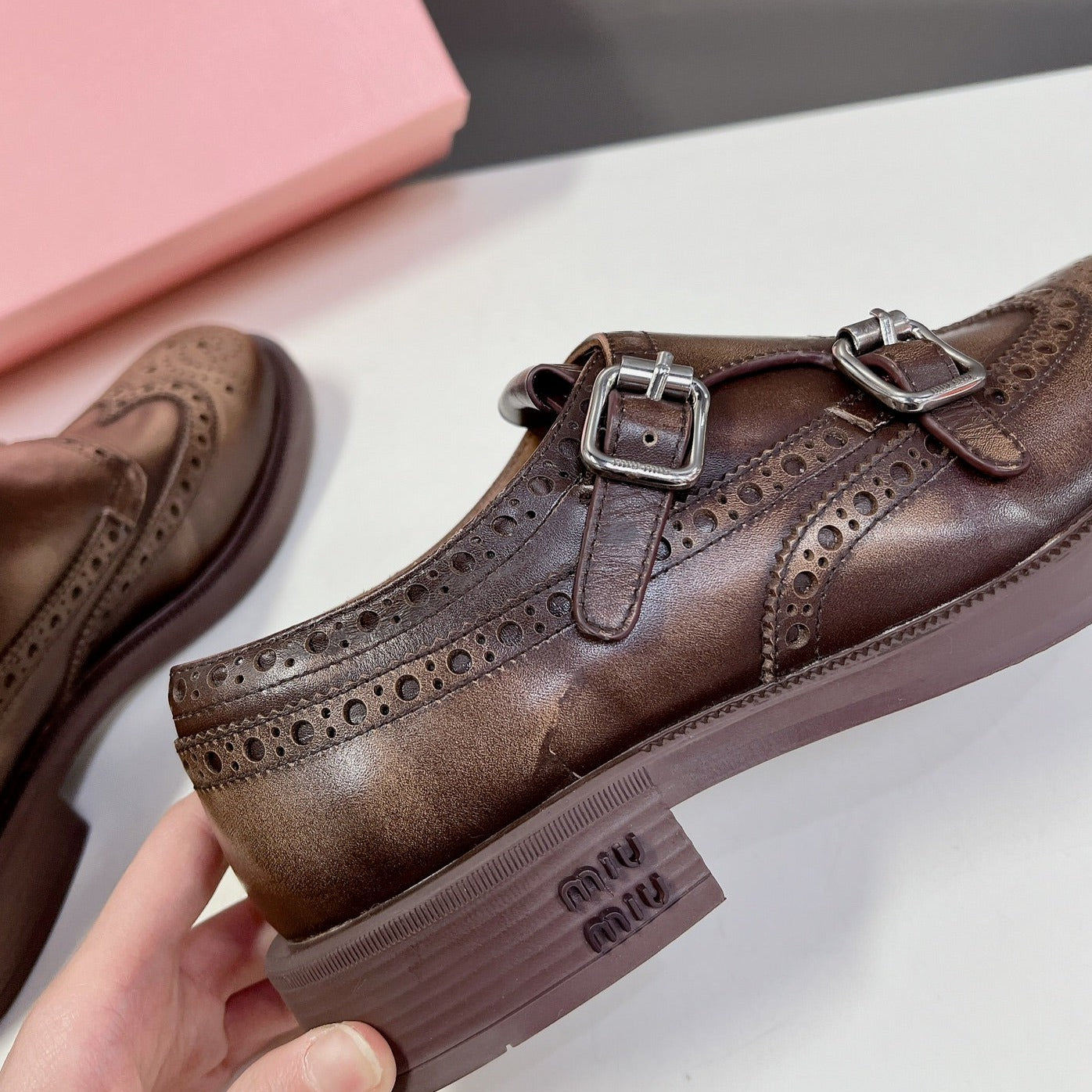 THICK-SOLED OXFORD SHOES WOOD CALFSKIN - 35