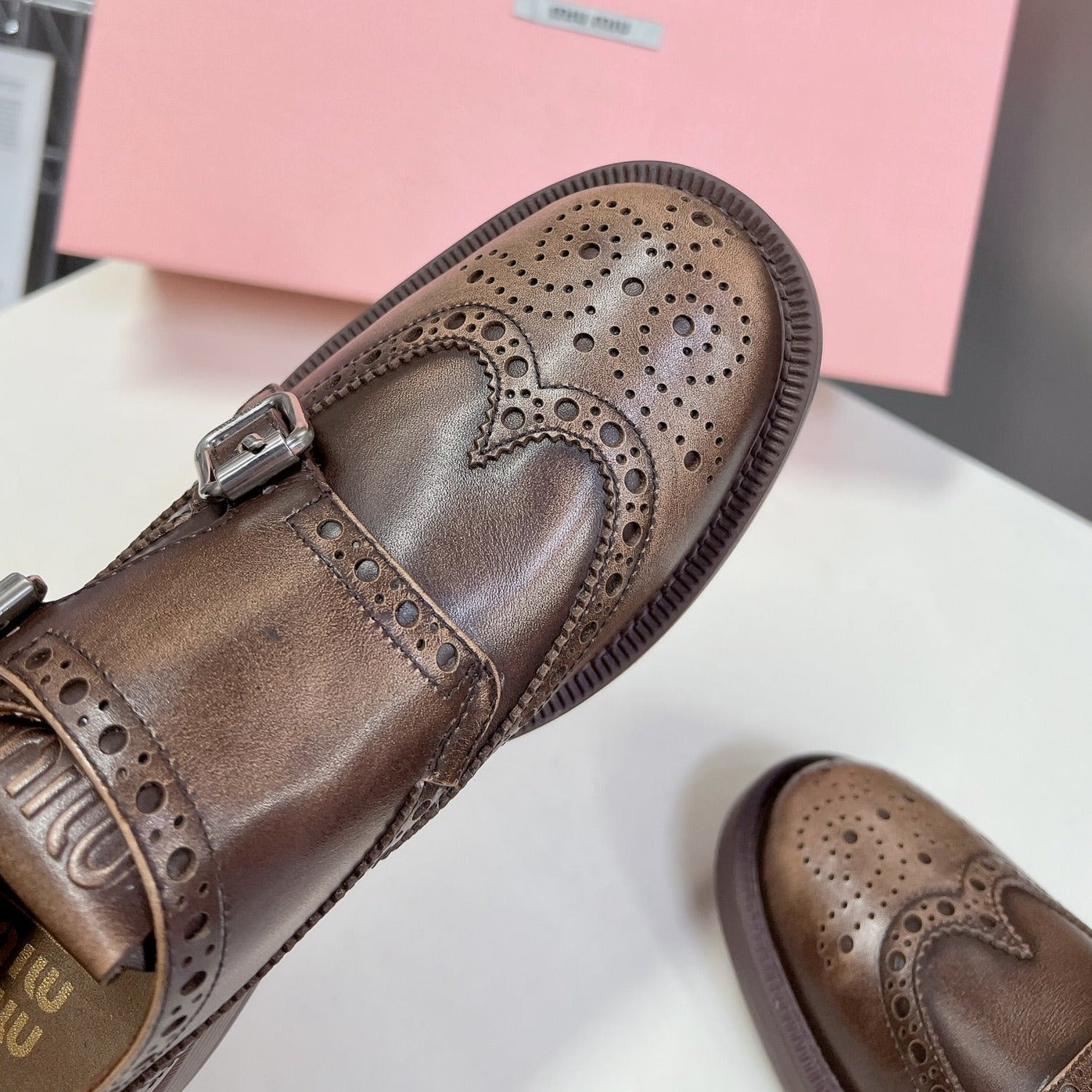 THICK-SOLED OXFORD SHOES WOOD CALFSKIN - 35