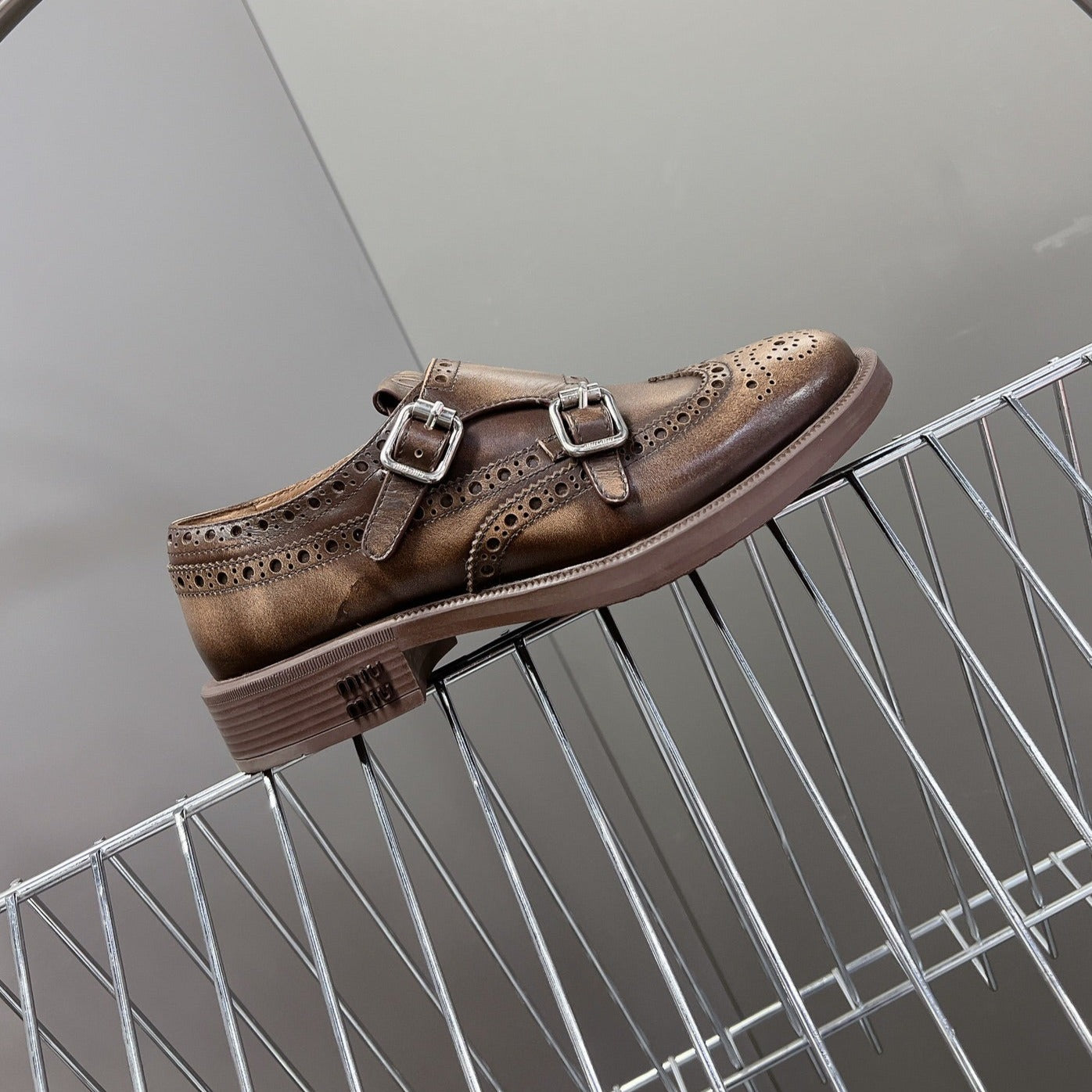THICK-SOLED OXFORD SHOES WOOD CALFSKIN - 35