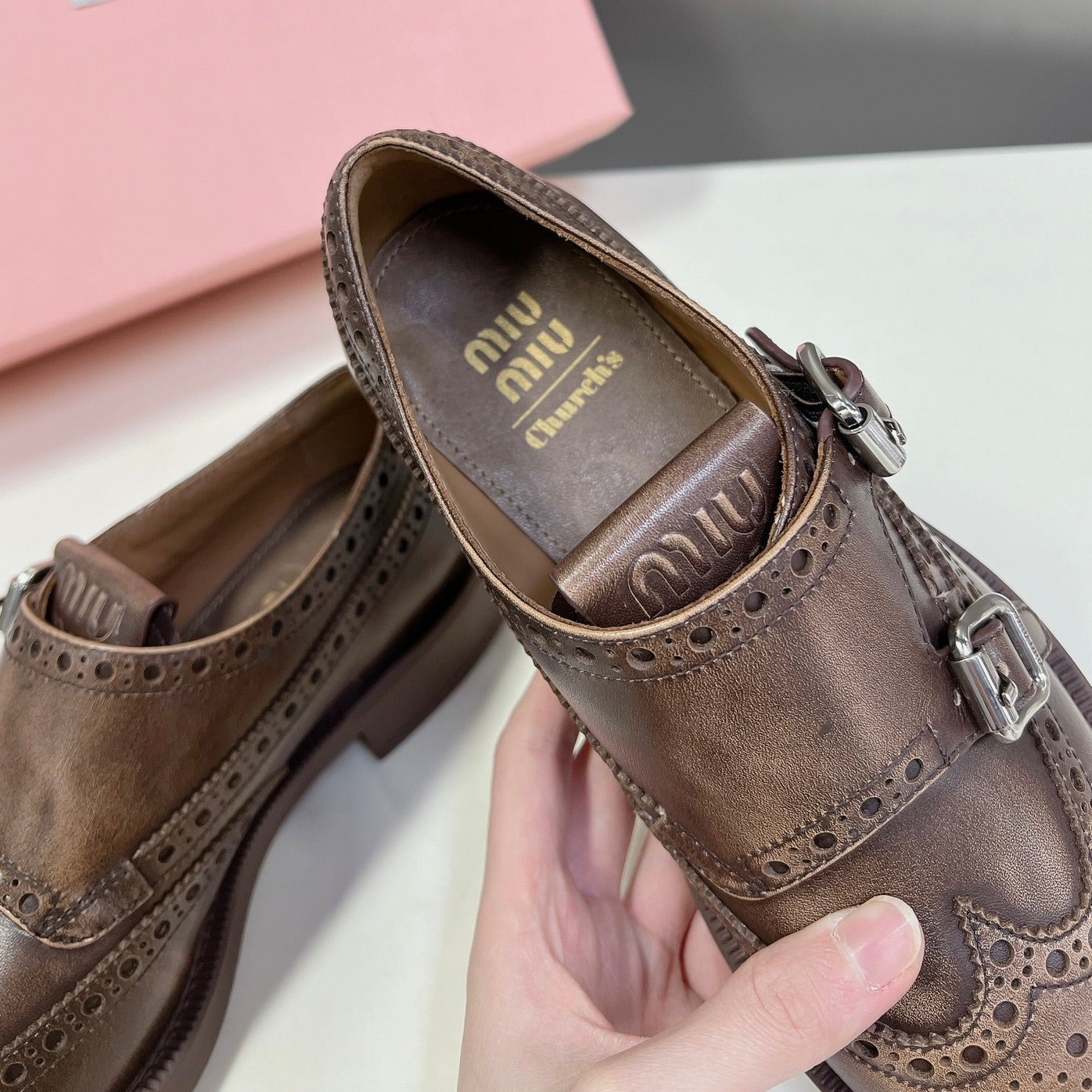 THICK-SOLED OXFORD SHOES WOOD CALFSKIN - 35