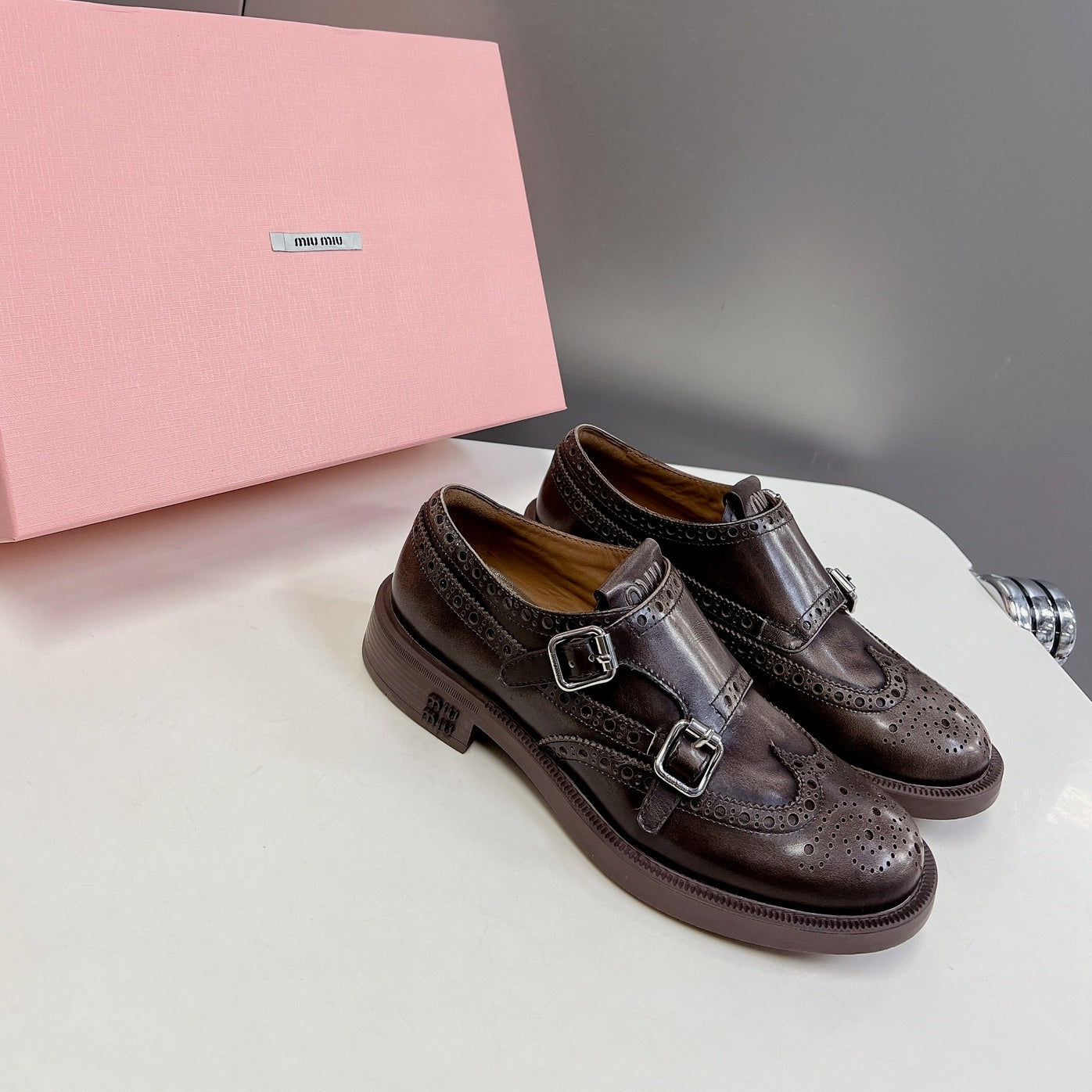 THICK-SOLED OXFORD SHOES BROWN CALFSKIN - 35