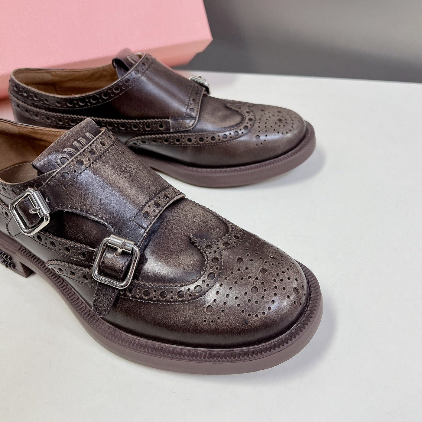 THICK-SOLED OXFORD SHOES BROWN CALFSKIN - 35