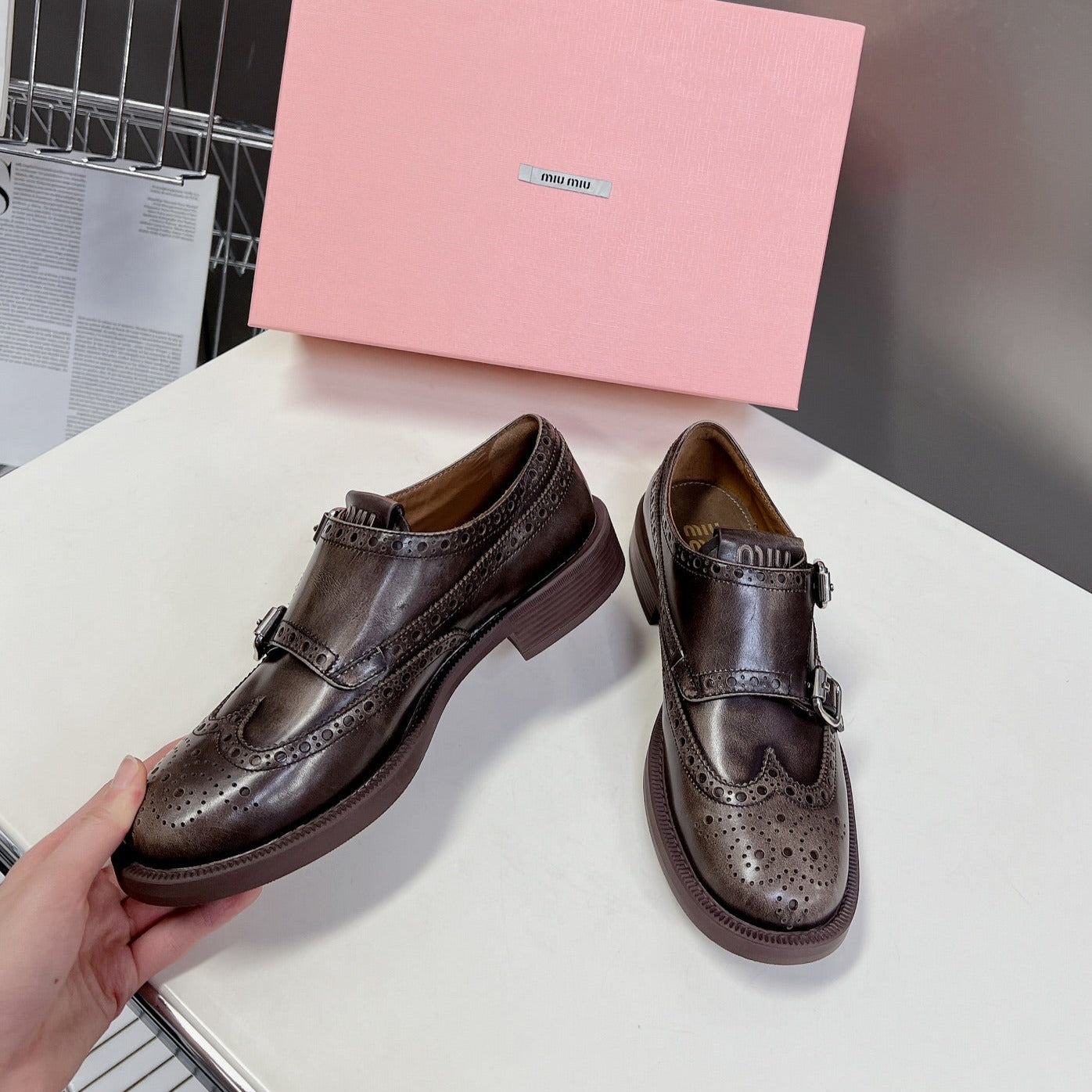 THICK-SOLED OXFORD SHOES BROWN CALFSKIN - 35