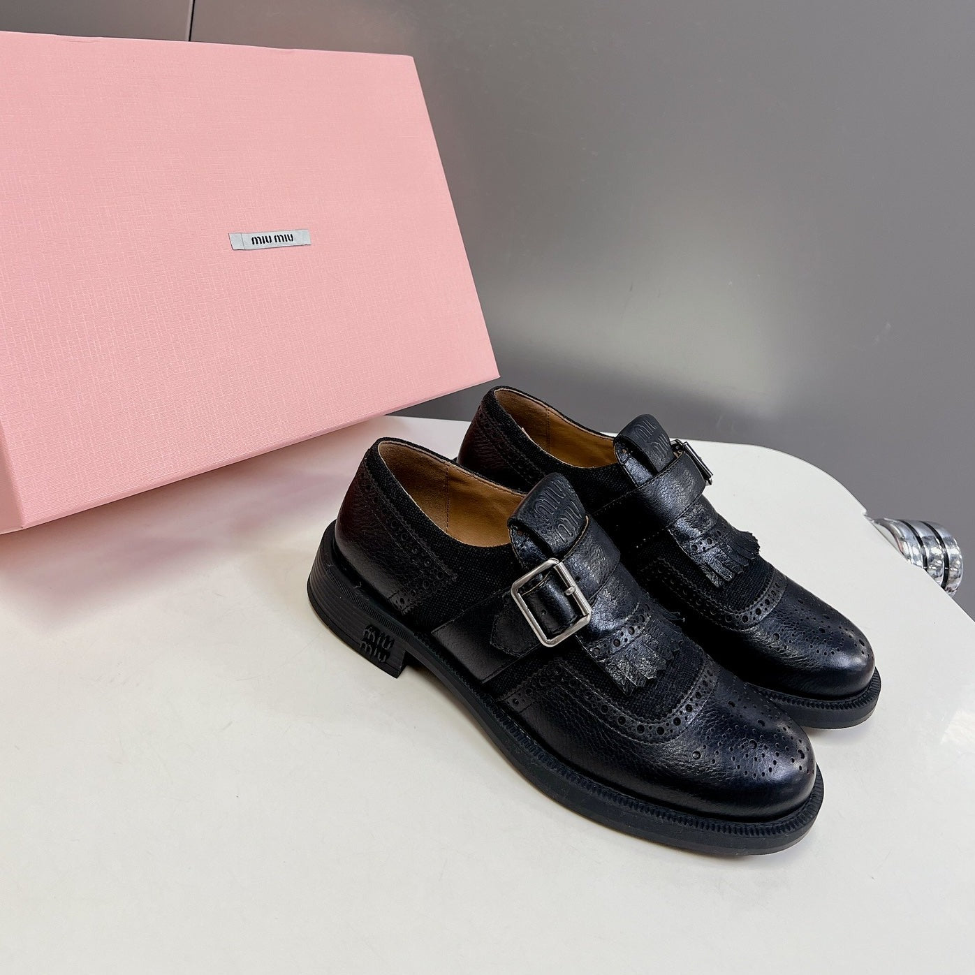 UNIQUE THICK-SOLED OXFORD SHOES BLACK CALFSKIN - 35