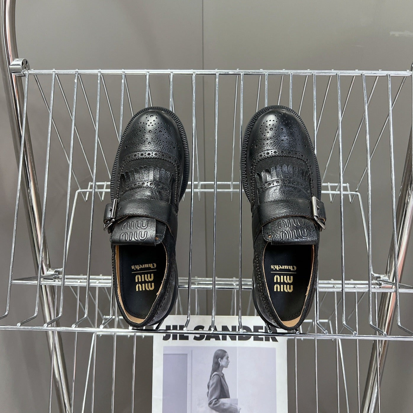 UNIQUE THICK-SOLED OXFORD SHOES BLACK CALFSKIN - 35