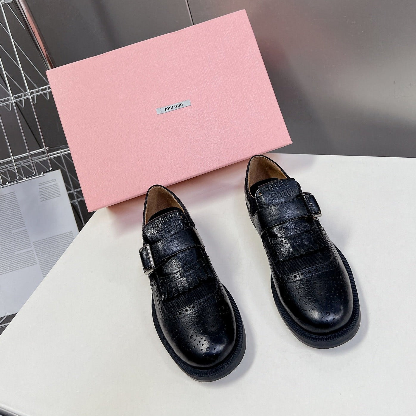 UNIQUE THICK-SOLED OXFORD SHOES BLACK CALFSKIN - 35
