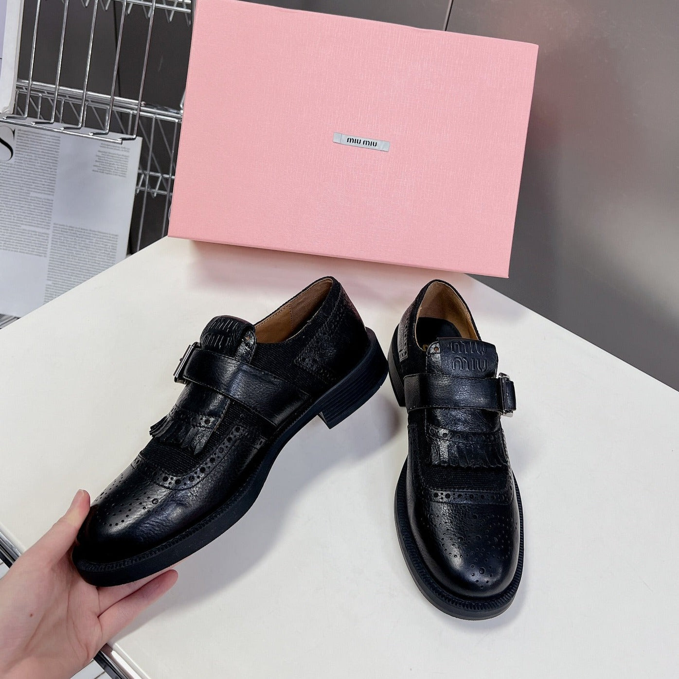 UNIQUE THICK-SOLED OXFORD SHOES BLACK CALFSKIN - 35
