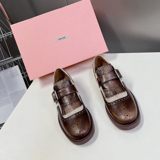 UNIQUE THICK-SOLED OXFORD SHOES WOOD MIX CREAM CALFSKIN - 35