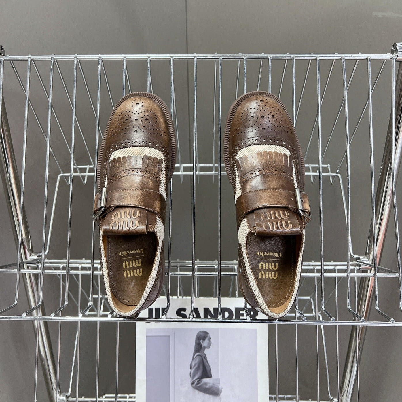 UNIQUE THICK-SOLED OXFORD SHOES WOOD MIX CREAM CALFSKIN - 35