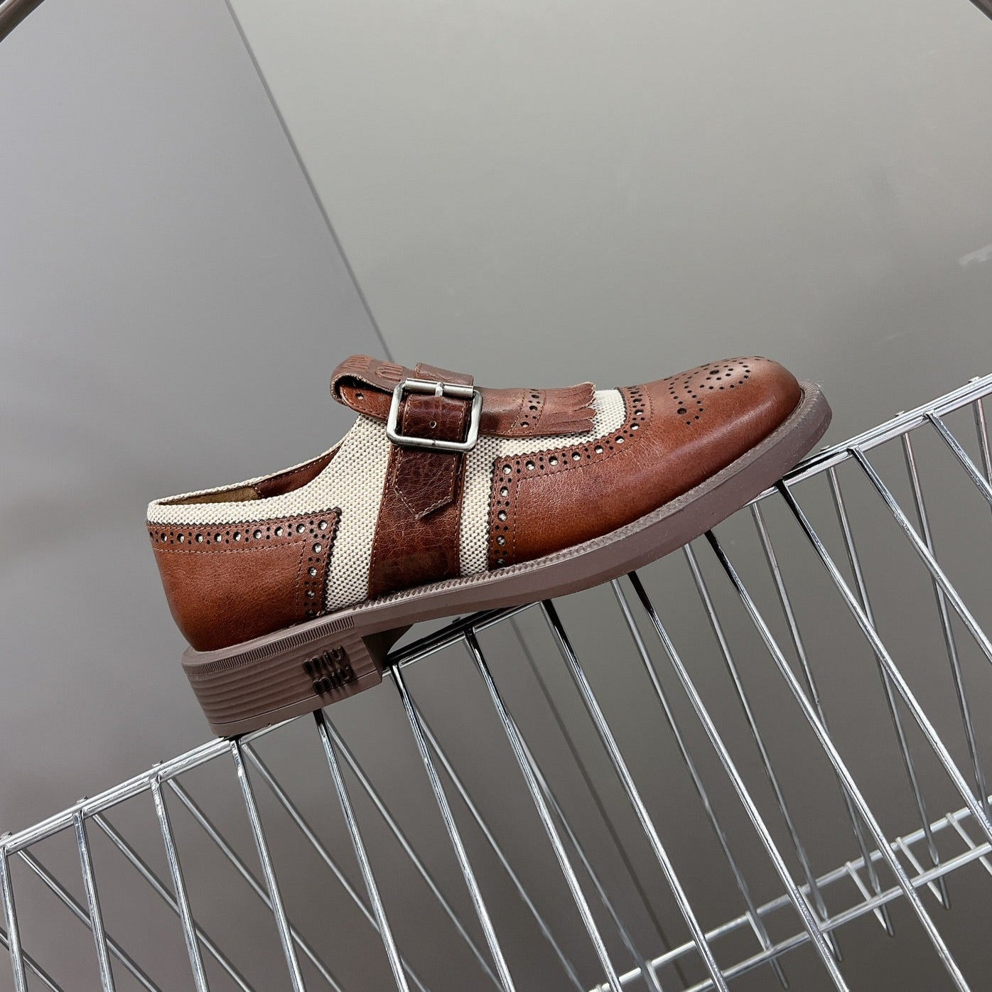UNIQUE THICK-SOLED OXFORD BRIGHT BROWN MIX CREAM CALFSKIN - 35