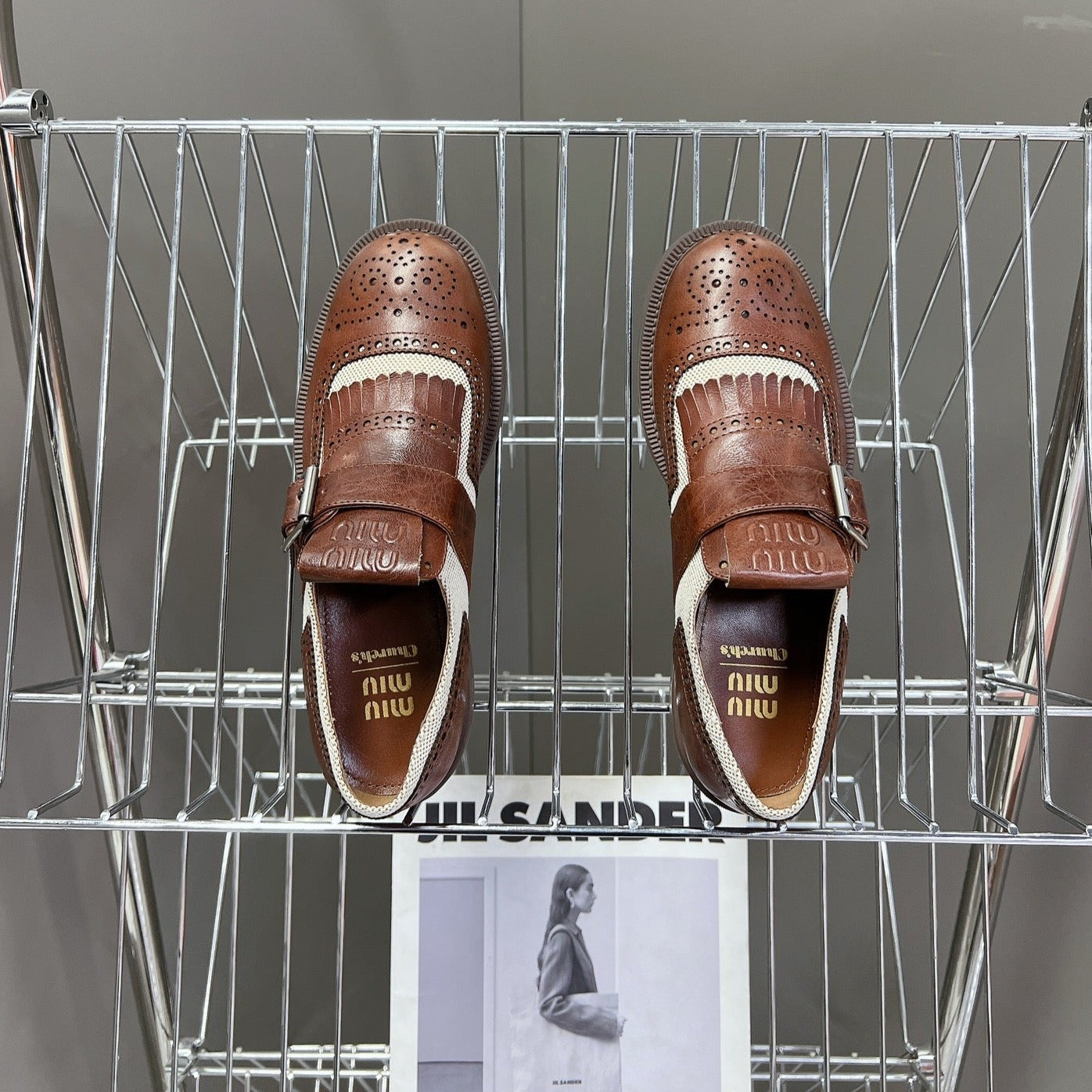 UNIQUE THICK-SOLED OXFORD BRIGHT BROWN MIX CREAM CALFSKIN - 35