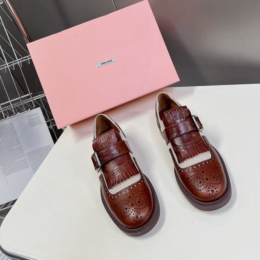 UNIQUE THICK-SOLED OXFORD BRIGHT BROWN MIX CREAM CALFSKIN - 35