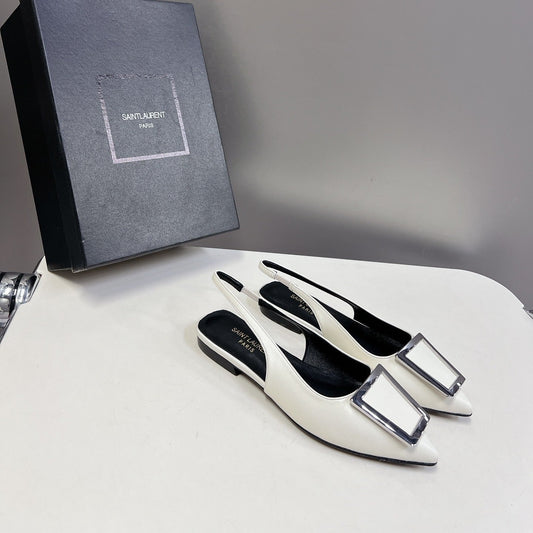 SL SQUARE BUCKLE SLINGBACK WHITE CALFSKIN - 35