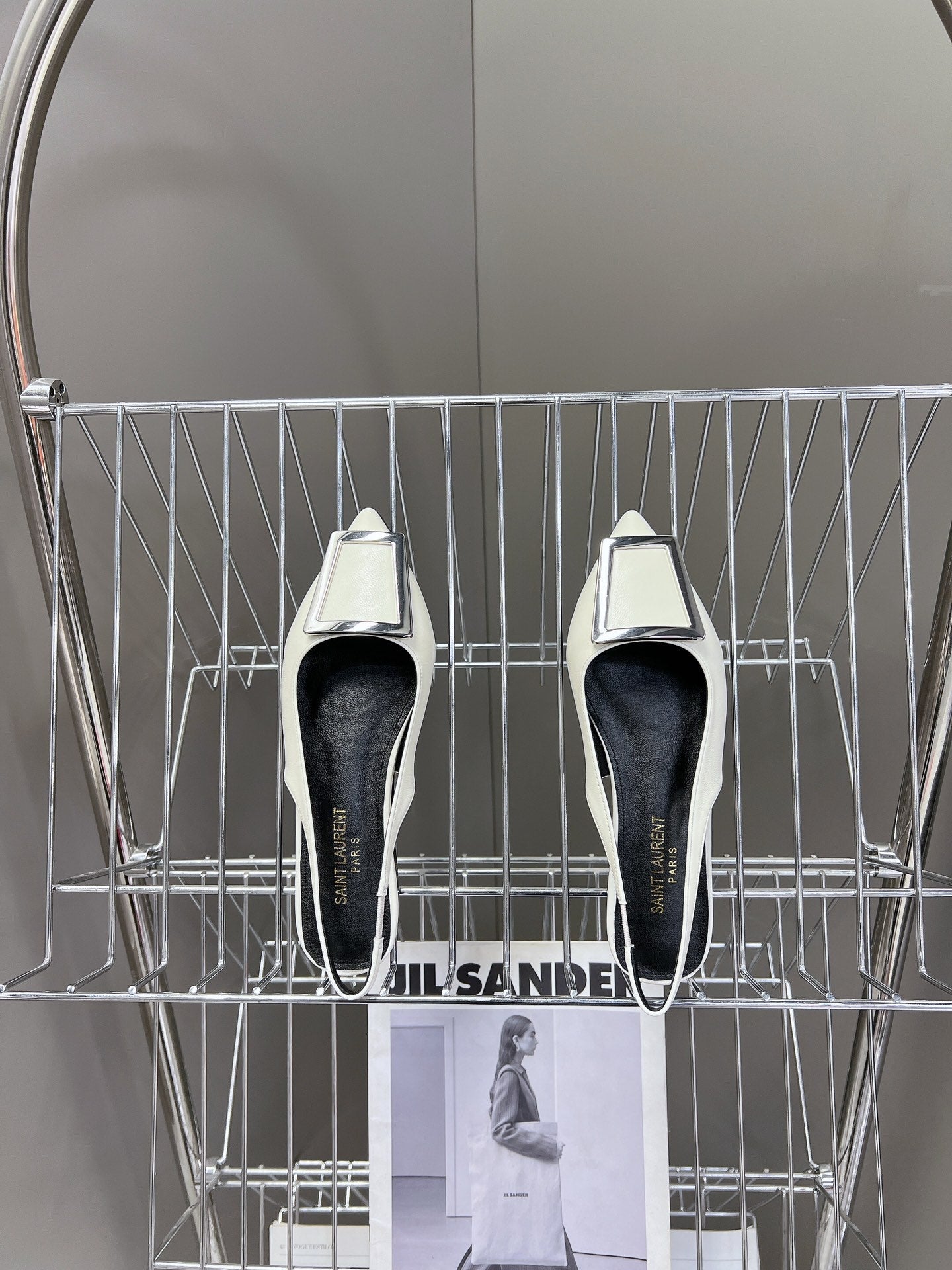 SL SQUARE BUCKLE SLINGBACK WHITE CALFSKIN - 35