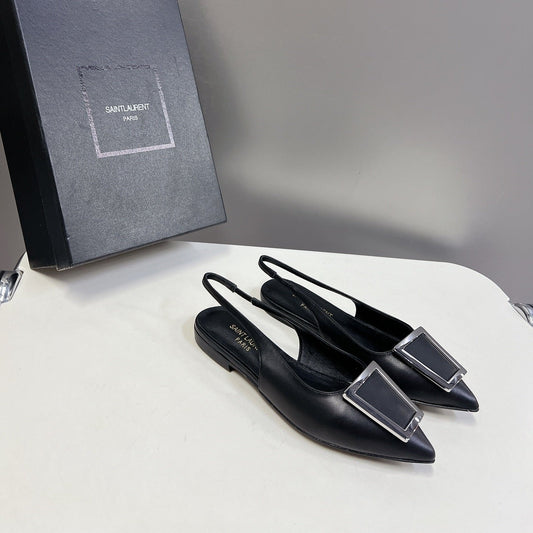 SL SQUARE BUCKLE SLINGBACK BLACK CALFSKIN - 35