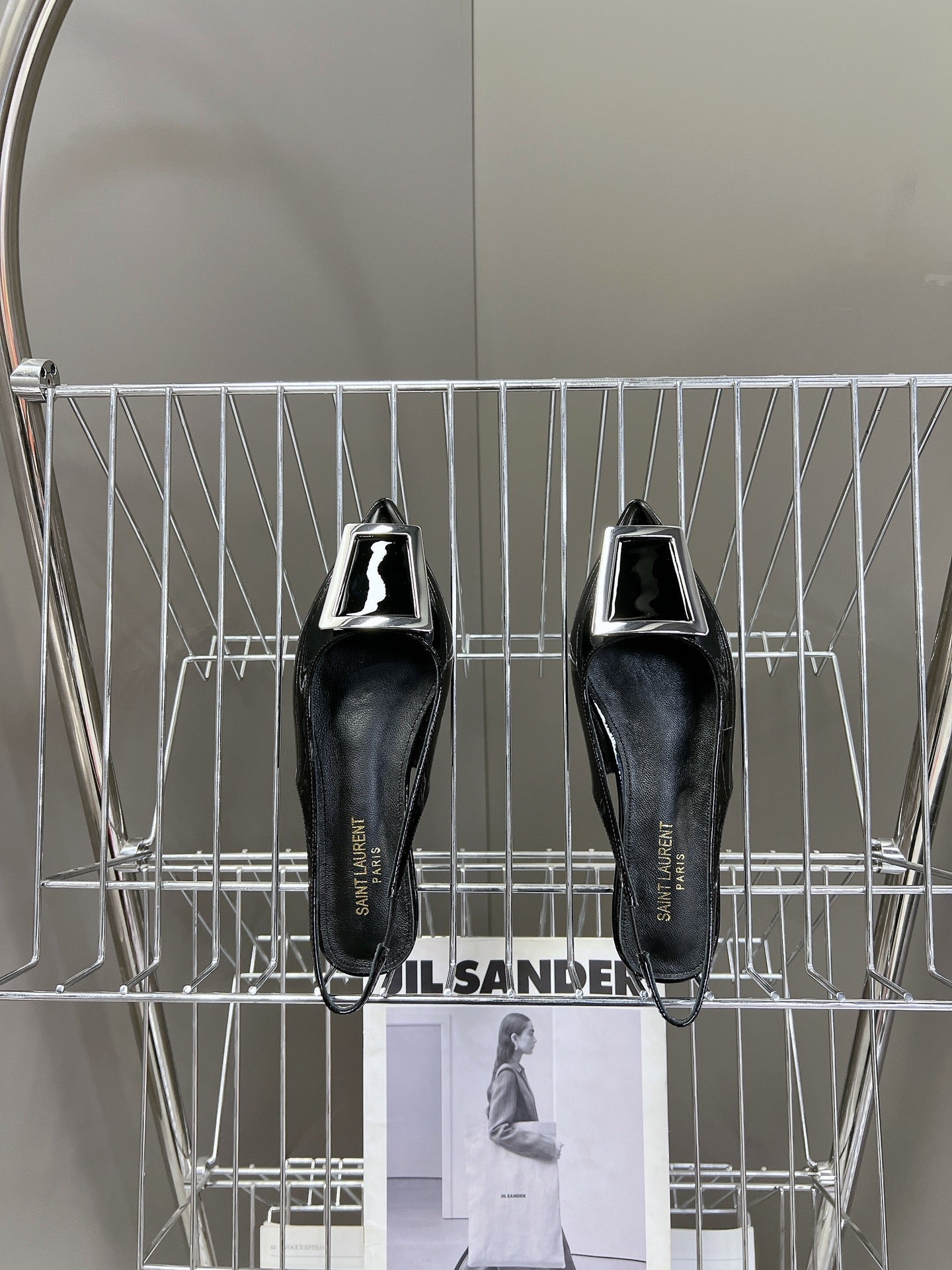 SL SQUARE BUCKLE SLINGBACK BLACK POLISHED CALFSKIN - 35