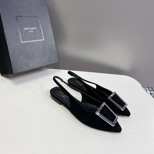 SL SQUARE BUCKLE SLINGBACK BLACK SUEDE - 35