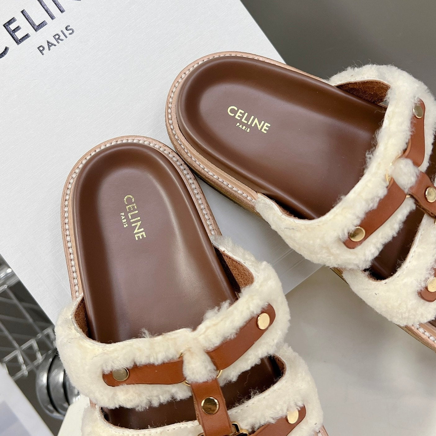 TIPPI SLIDE IN SHEARLING AND CALFSKIN TAN / NATURAL - 35