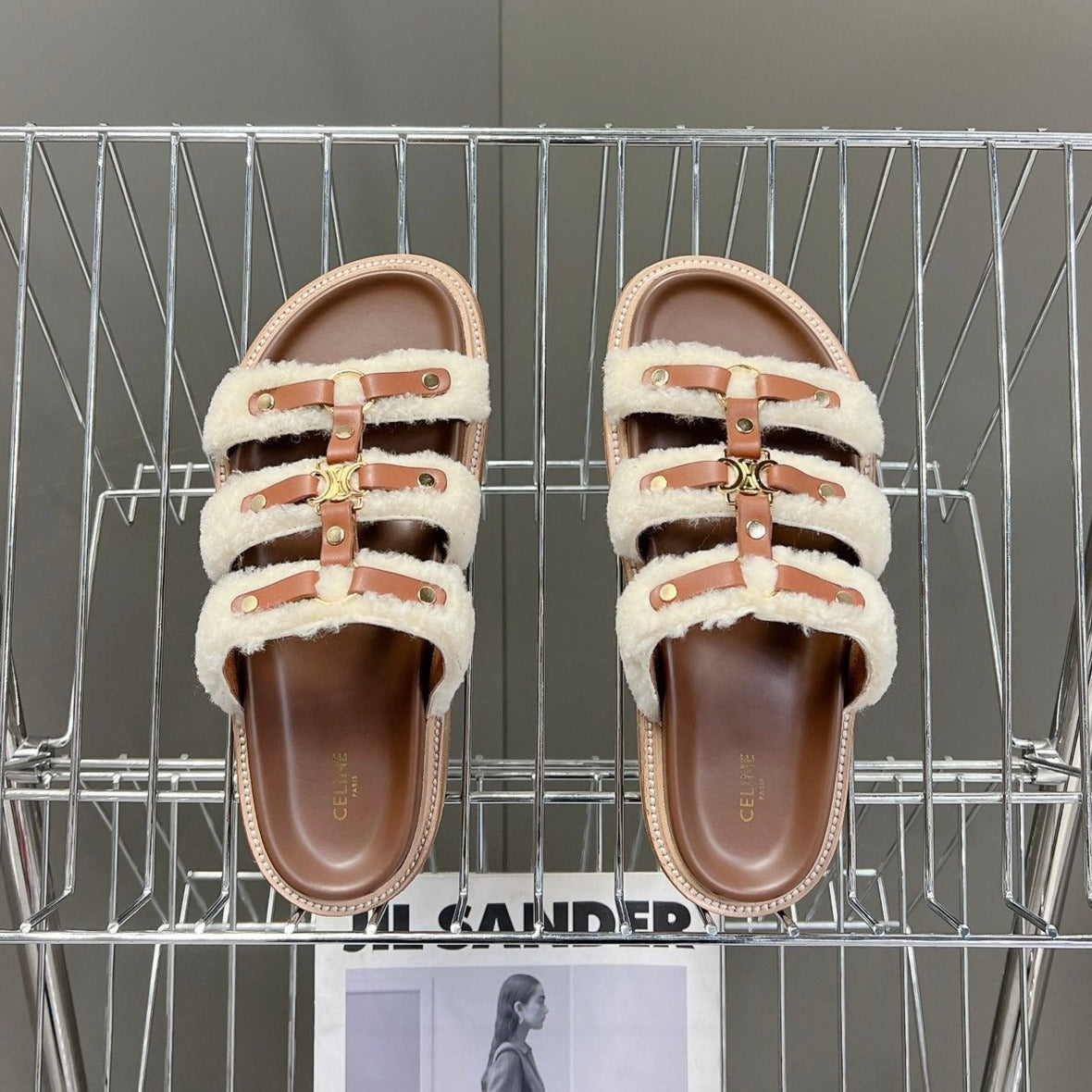 TIPPI SLIDE IN SHEARLING AND CALFSKIN TAN / NATURAL - 35