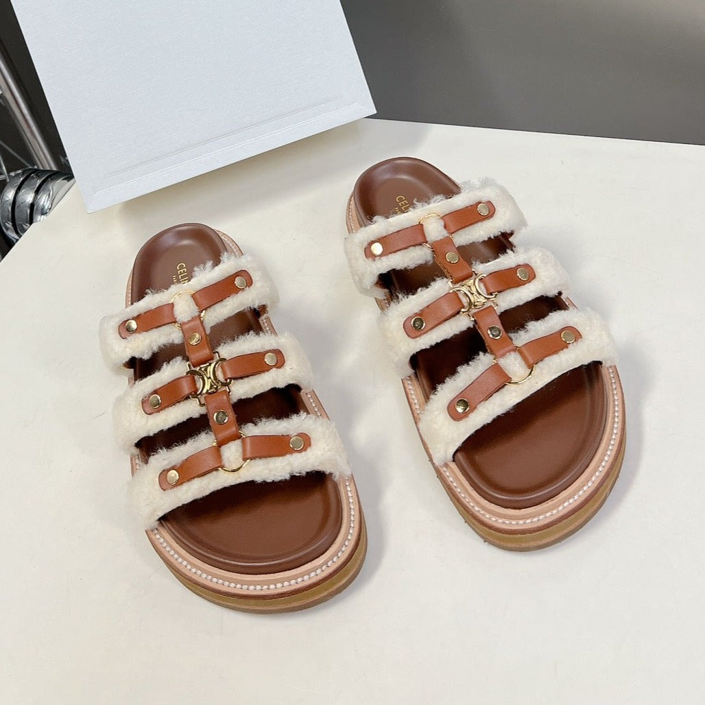 TIPPI SLIDE IN SHEARLING AND CALFSKIN TAN / NATURAL - 35