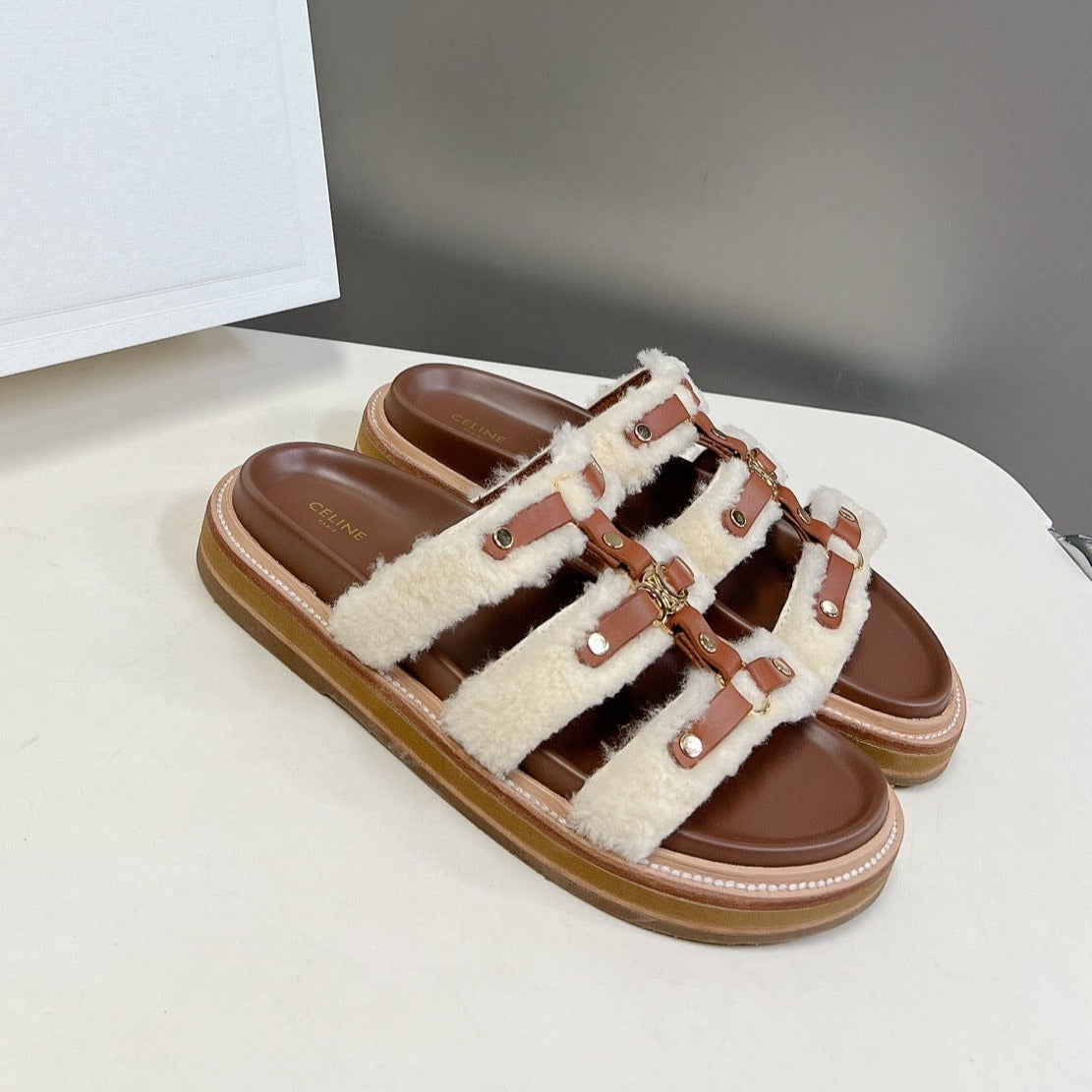TIPPI SLIDE IN SHEARLING AND CALFSKIN TAN / NATURAL - 35