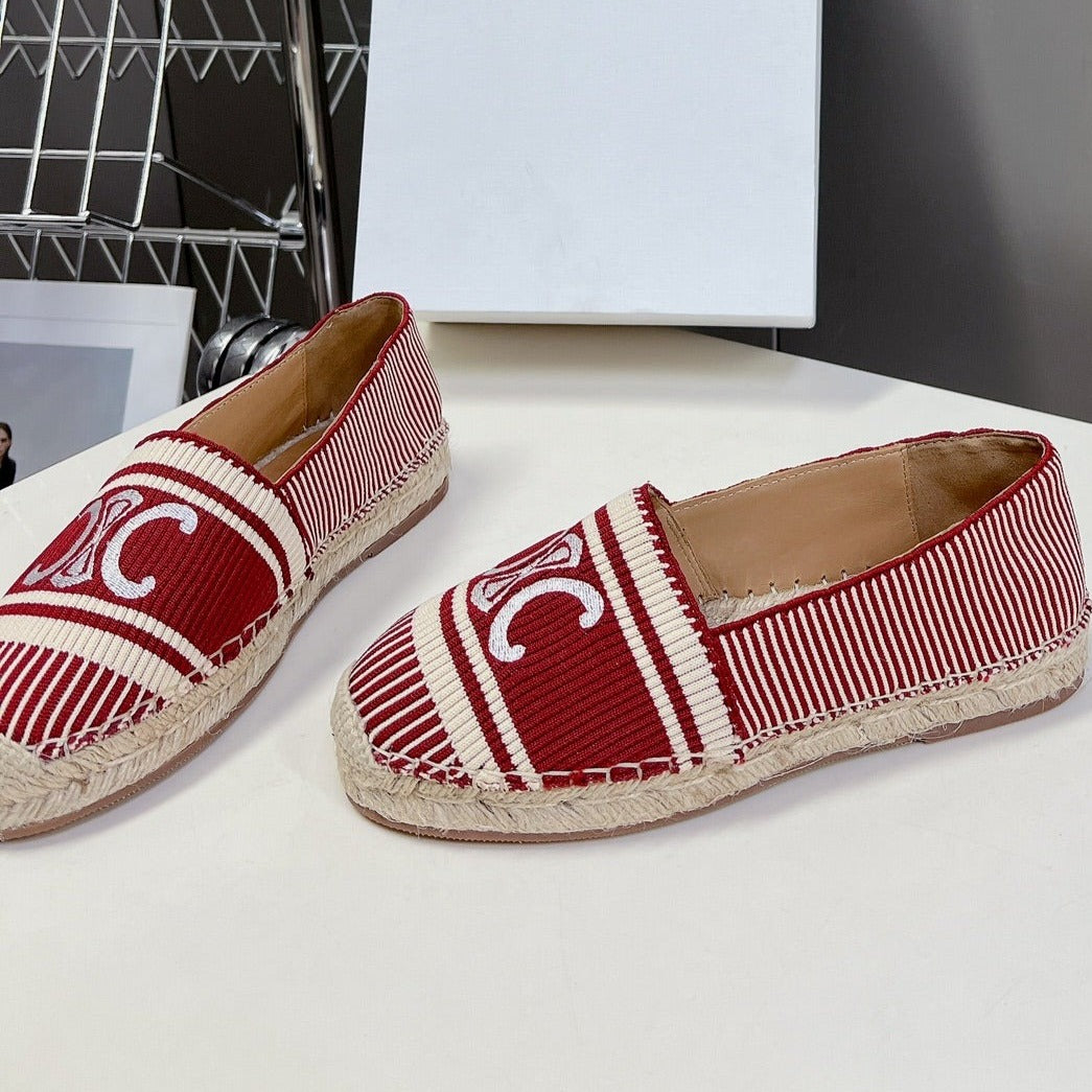 NEW FLAT FISHERMAN SHOES CARO RED COTTON CANVAS - 35