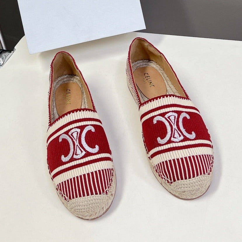 NEW FLAT FISHERMAN SHOES CARO RED COTTON CANVAS - 35
