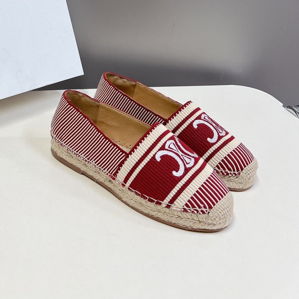 NEW FLAT FISHERMAN SHOES CARO RED COTTON CANVAS - 35