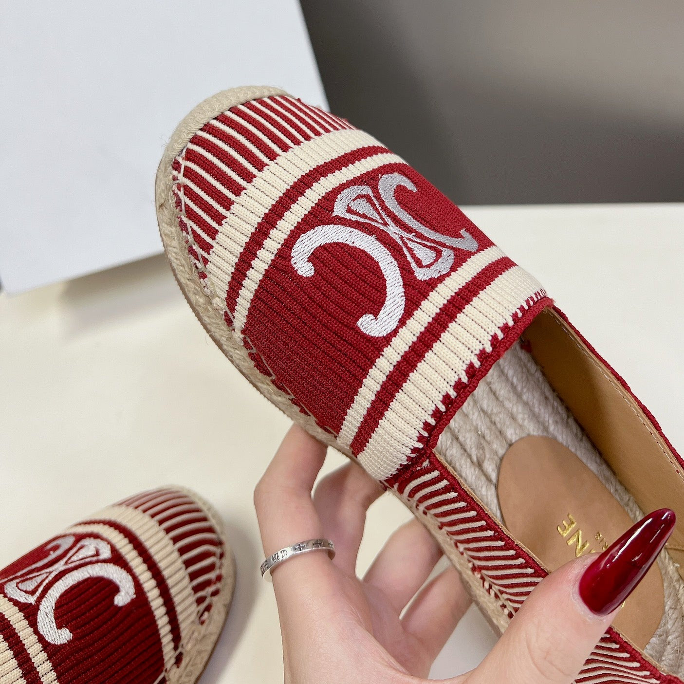 NEW FLAT FISHERMAN SHOES CARO RED COTTON CANVAS - 35