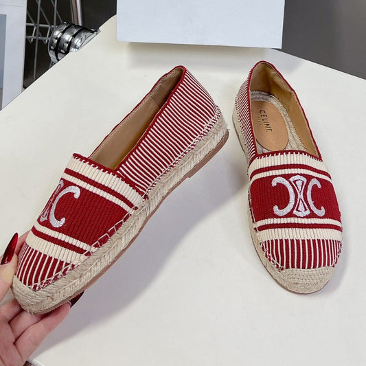 NEW FLAT FISHERMAN SHOES CARO RED COTTON CANVAS - 35