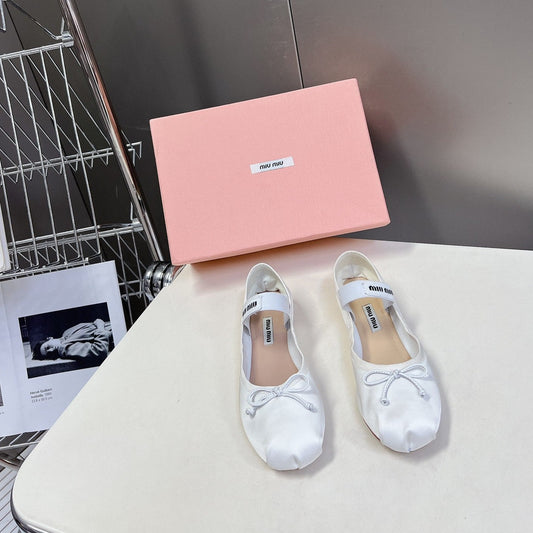 BALLET FLAT SHOES WHITE GLOSSY SHEEPSKIN - 35