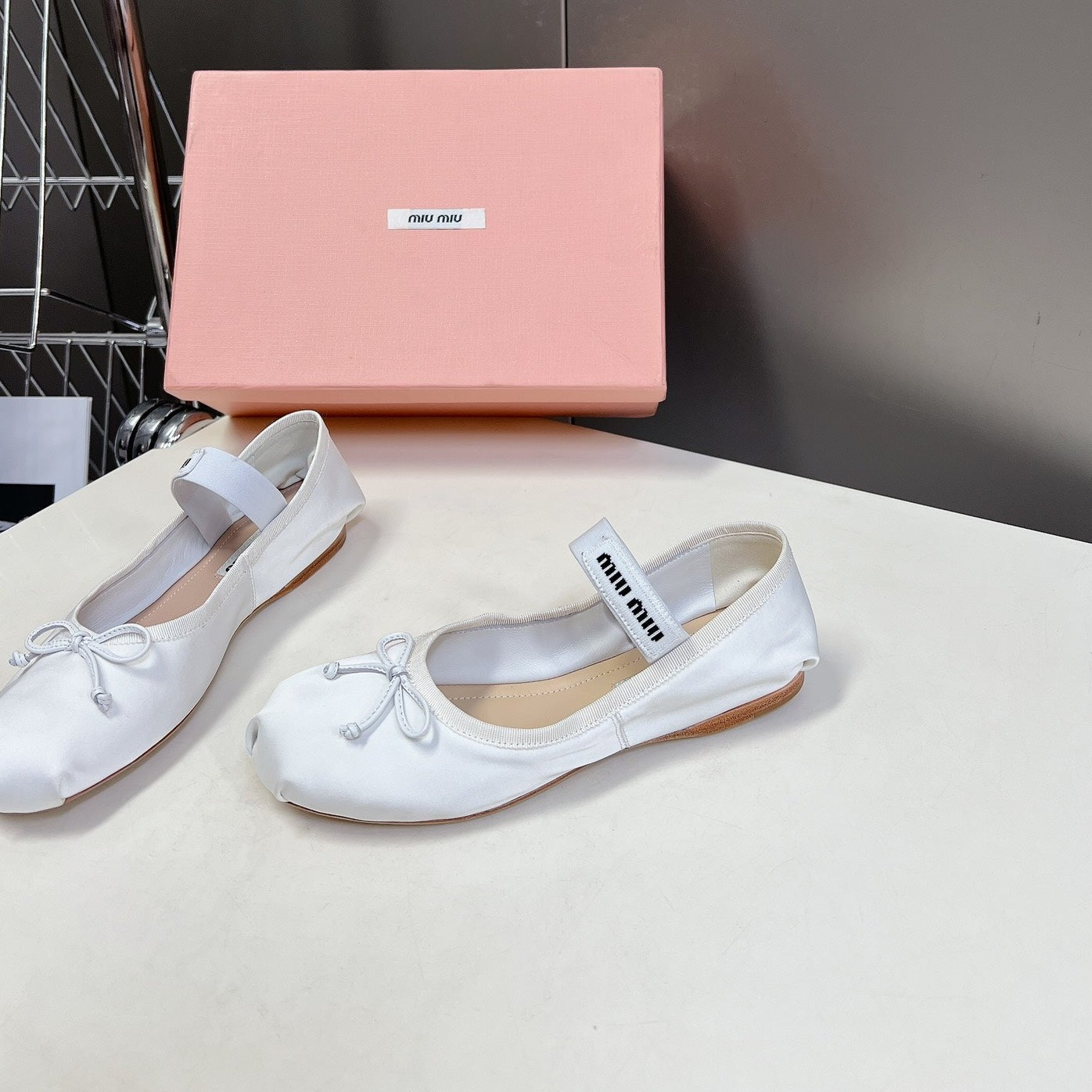 BALLET FLAT SHOES WHITE GLOSSY SHEEPSKIN - 35