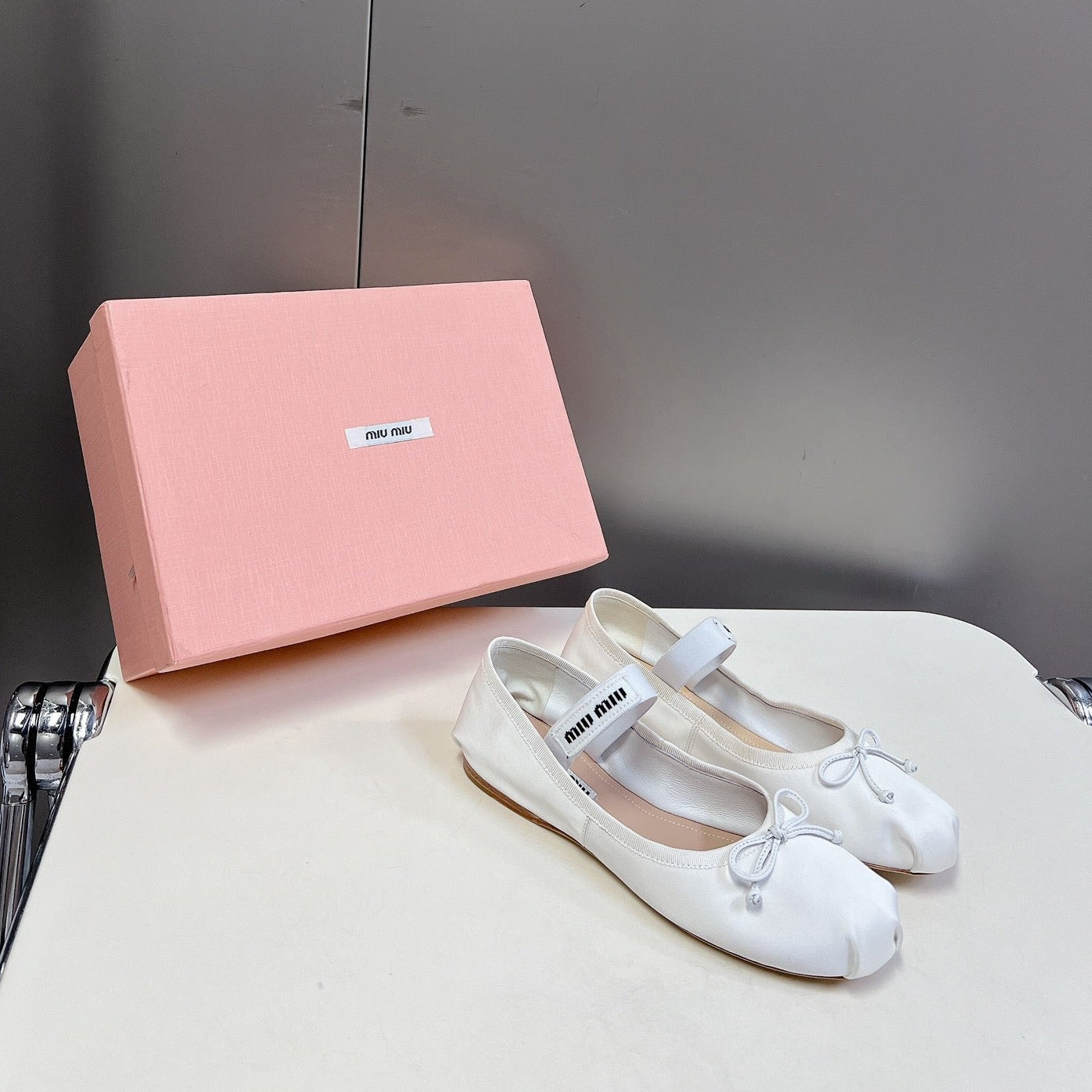 BALLET FLAT SHOES WHITE GLOSSY SHEEPSKIN - 35
