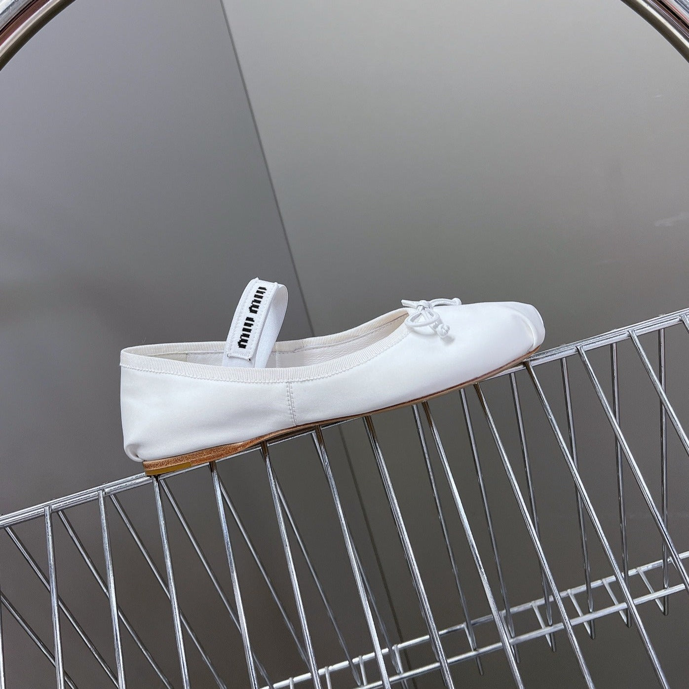 BALLET FLAT SHOES WHITE GLOSSY SHEEPSKIN - 35