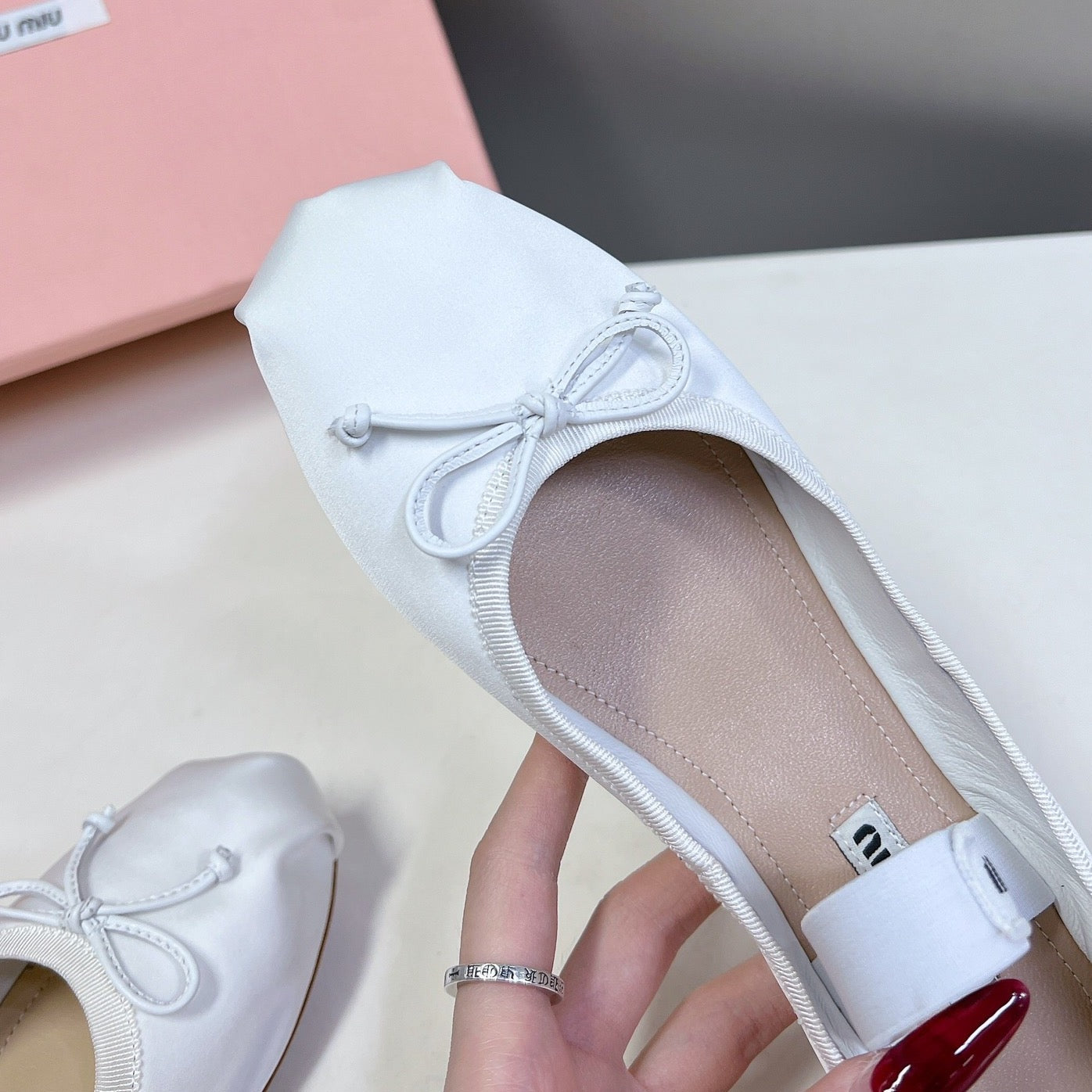 BALLET FLAT SHOES WHITE GLOSSY SHEEPSKIN - 35