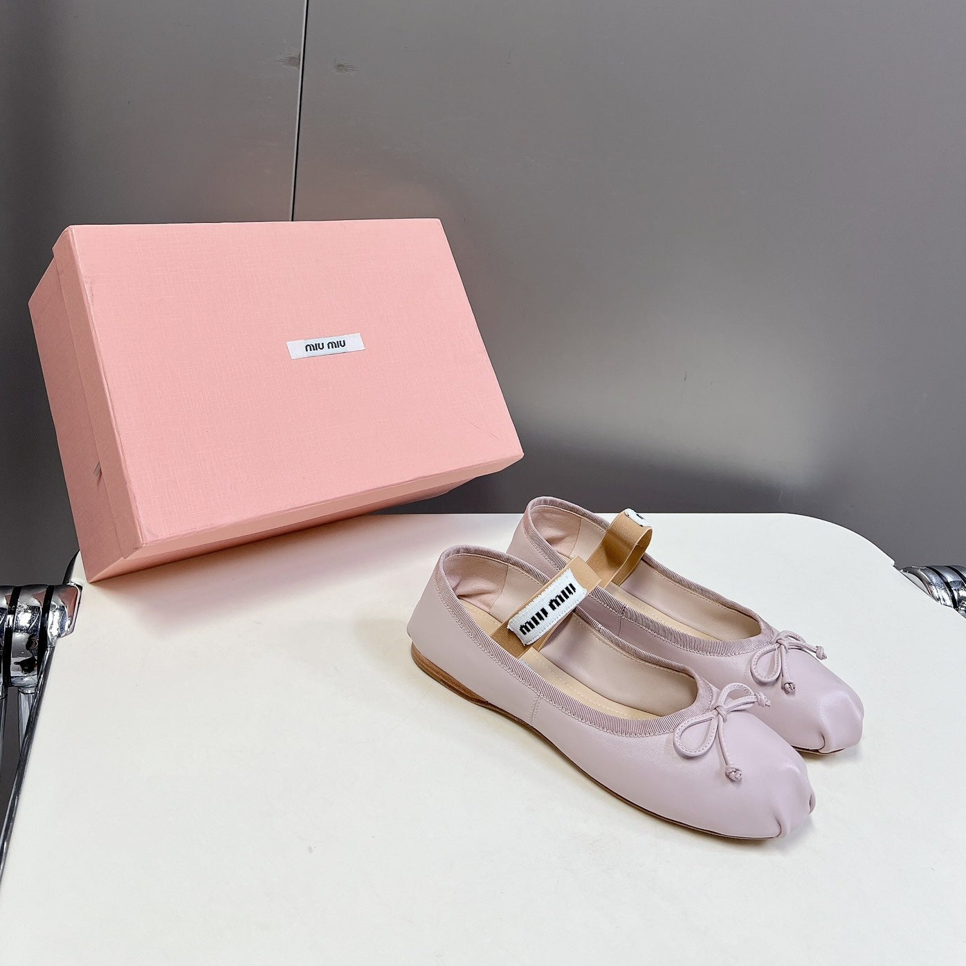 BALLET FLAT SHOES PASTEL PINK SHEEPSKIN - 35