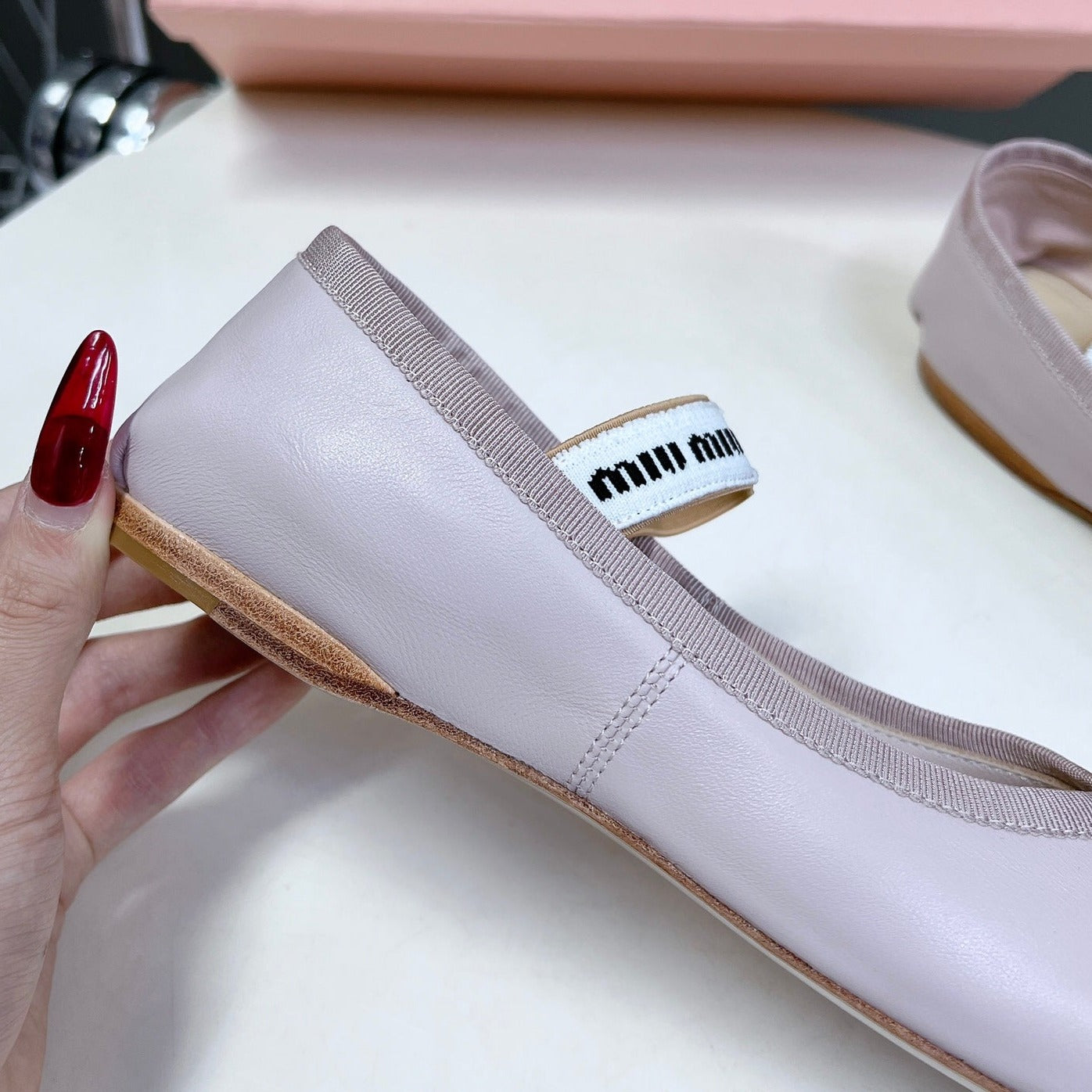 BALLET FLAT SHOES PASTEL PINK SHEEPSKIN - 35