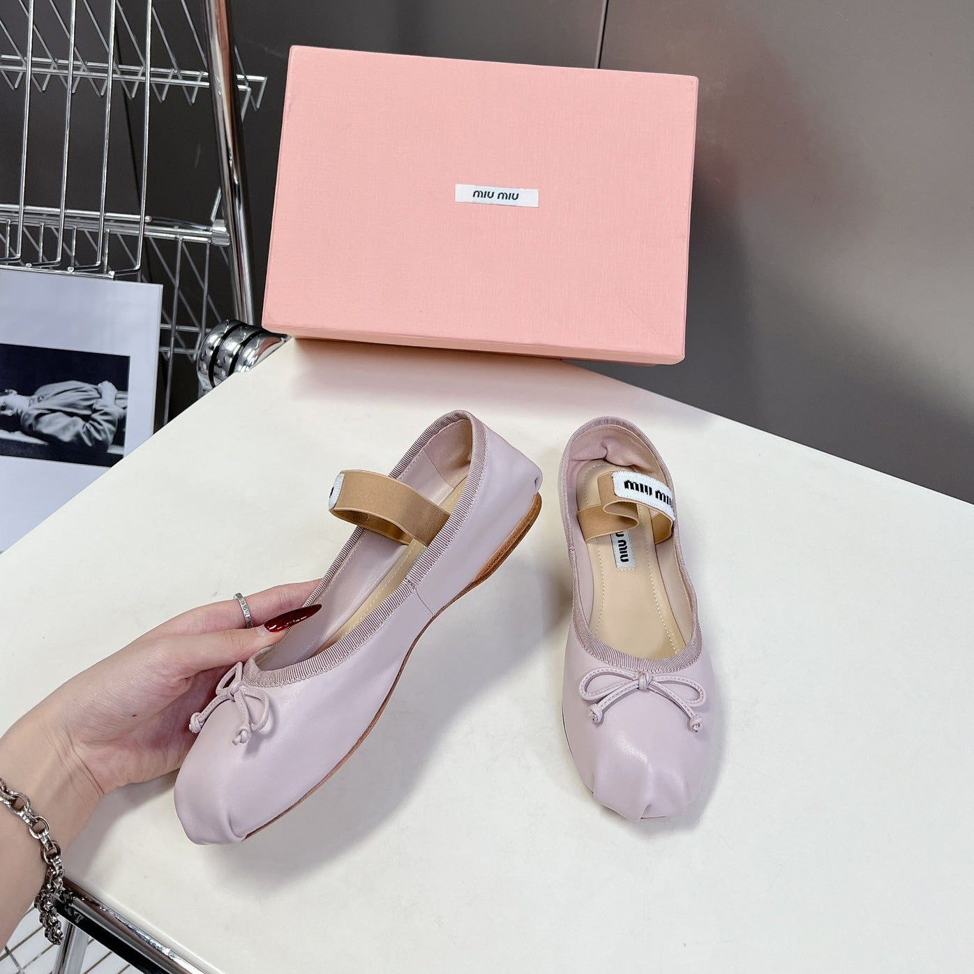 BALLET FLAT SHOES PASTEL PINK SHEEPSKIN - 35