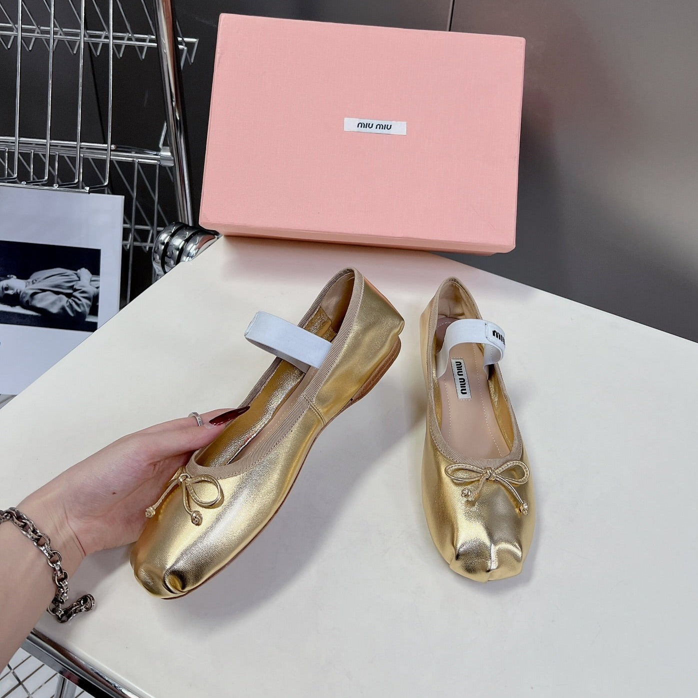 BALLET FLAT SHOES METALLIC GOLD SHEEPSKIN - 35