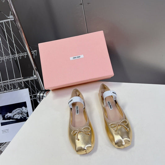 BALLET FLAT SHOES METALLIC GOLD SHEEPSKIN - 35