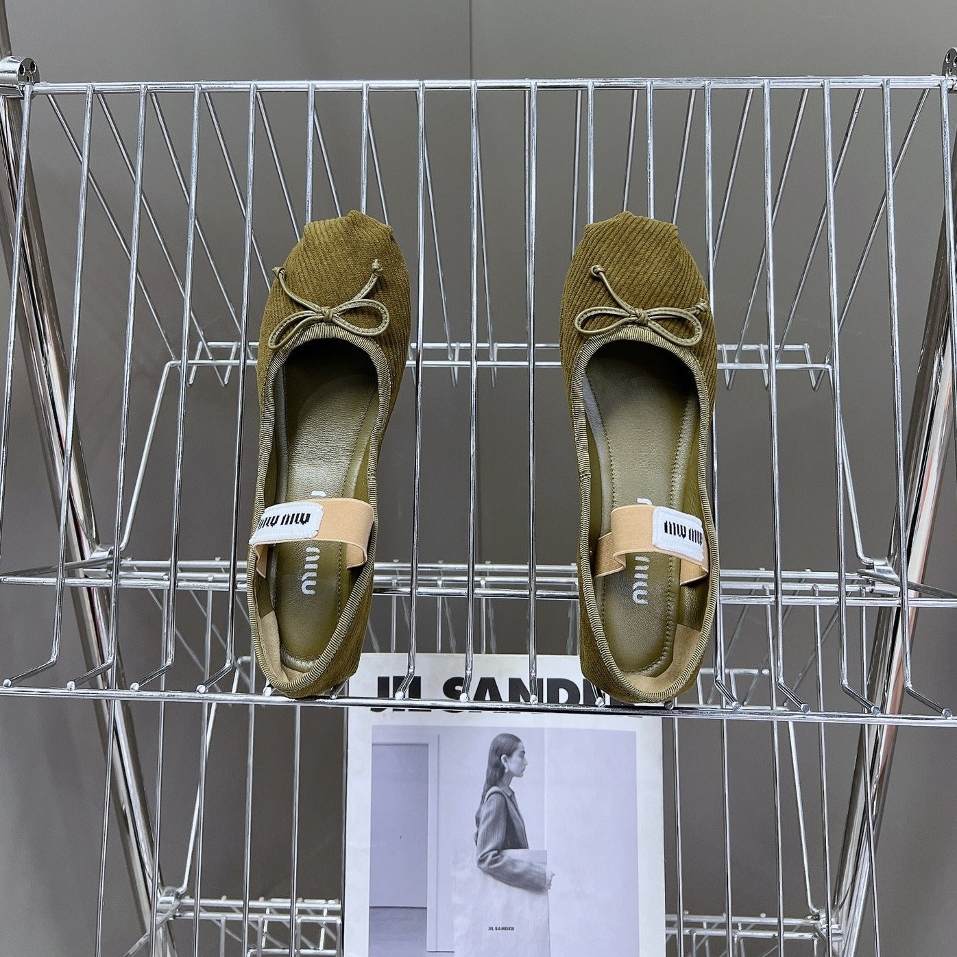 BALLET FLAT SHOES DARK OLIVE COLOR SHEEPSKIN - 35