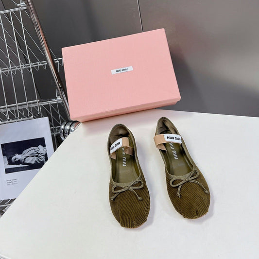 BALLET FLAT SHOES DARK OLIVE COLOR SHEEPSKIN - 35