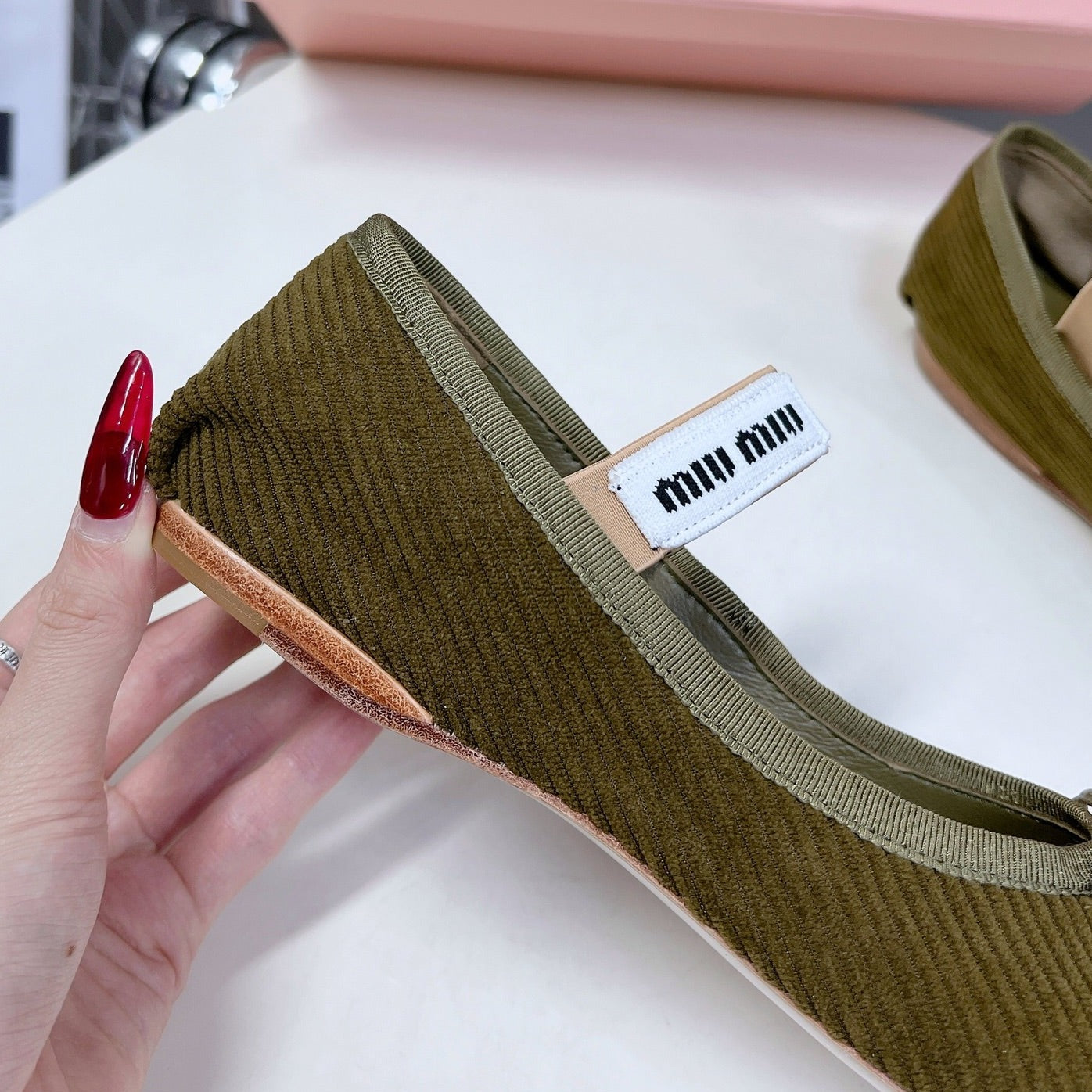 BALLET FLAT SHOES DARK OLIVE COLOR SHEEPSKIN - 35