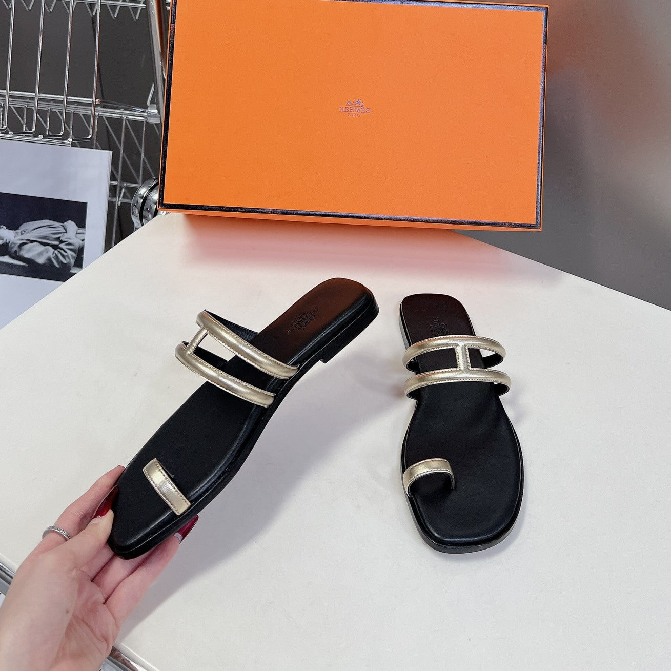 Georgia Sandals Gold Black Calfskin - 35