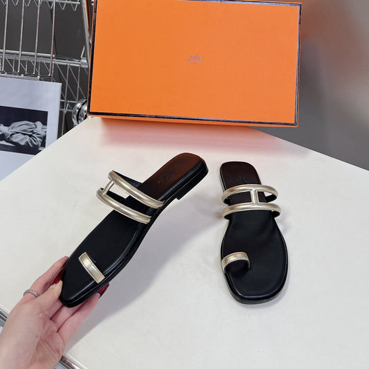 Georgia Sandals Gold Black Calfskin - 35