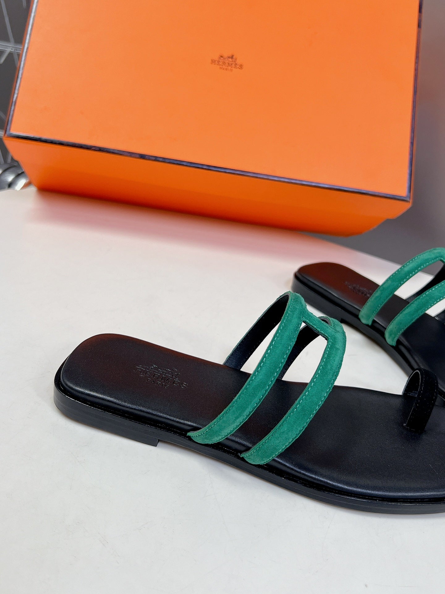 Georgia Sandals Teal Suede Black Calfskin - 35