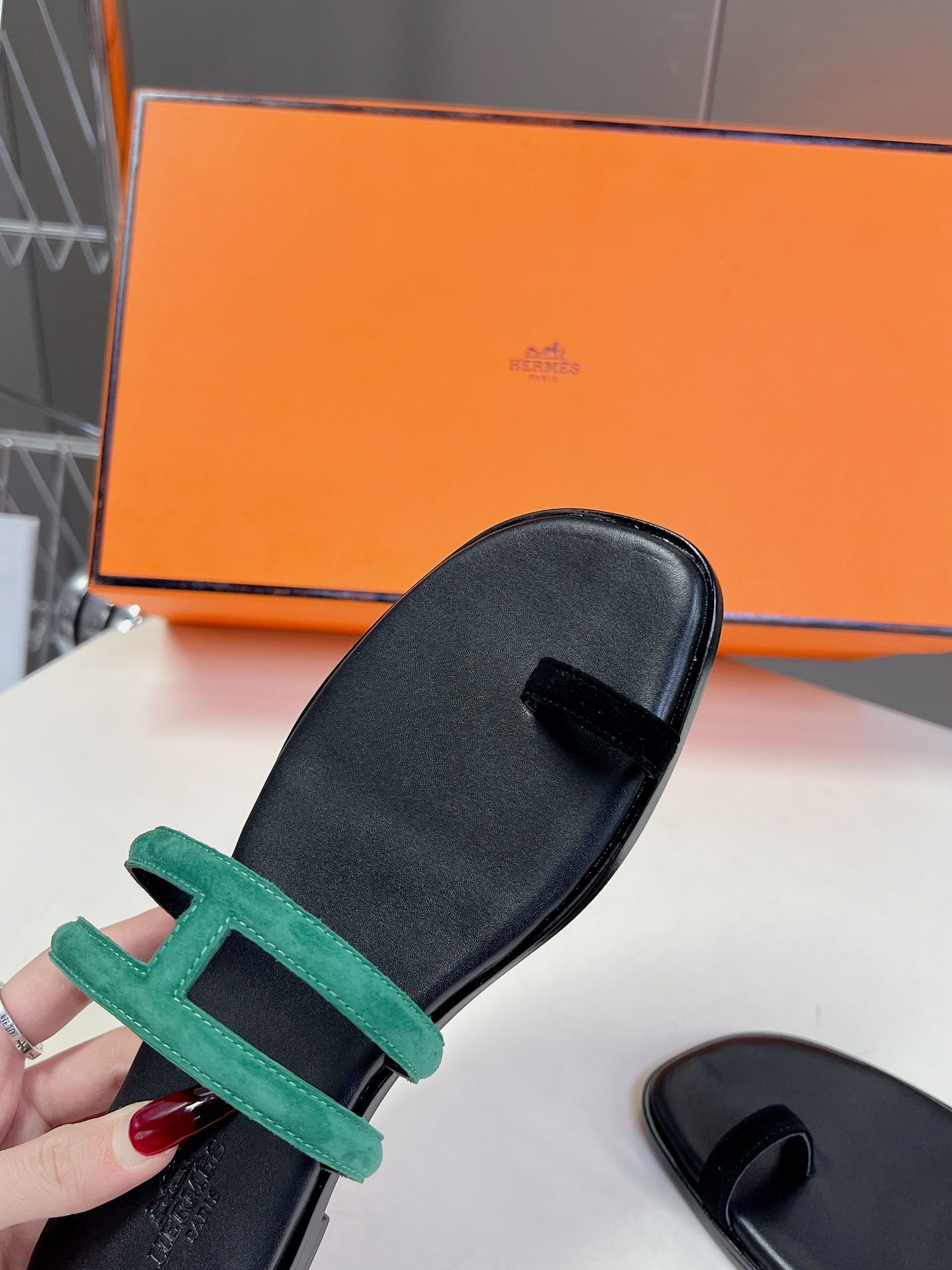 Georgia Sandals Teal Suede Black Calfskin - 35